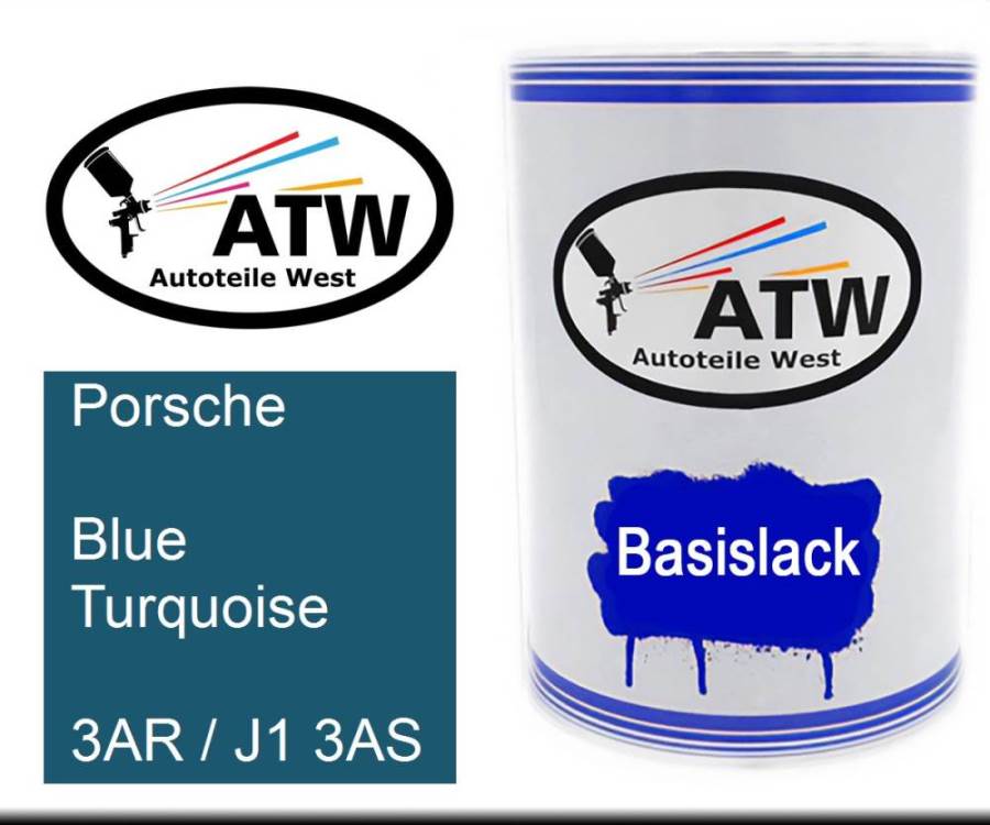Porsche, Blue Turquoise, 3AR / J1 3AS: 500ml Lackdose, von ATW Autoteile West.